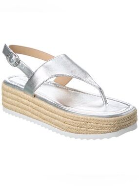 Stuart Weitzman Mel Espadrille Silver Metallic Flatform Sandals 9.5 NEW